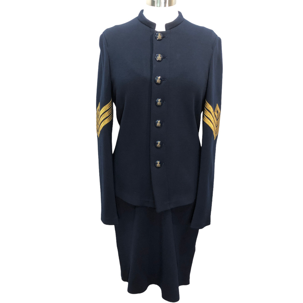 Ralph Lauren Purple Label Womens Sz 12 L Military Style Jacket & Dress Set Navy